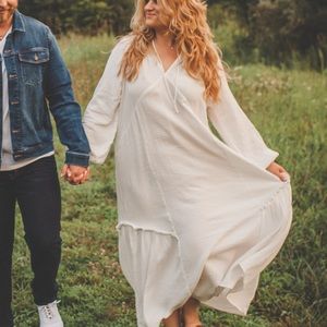 H&M White Maxi Peasant Dress Size XL 100% Cotton